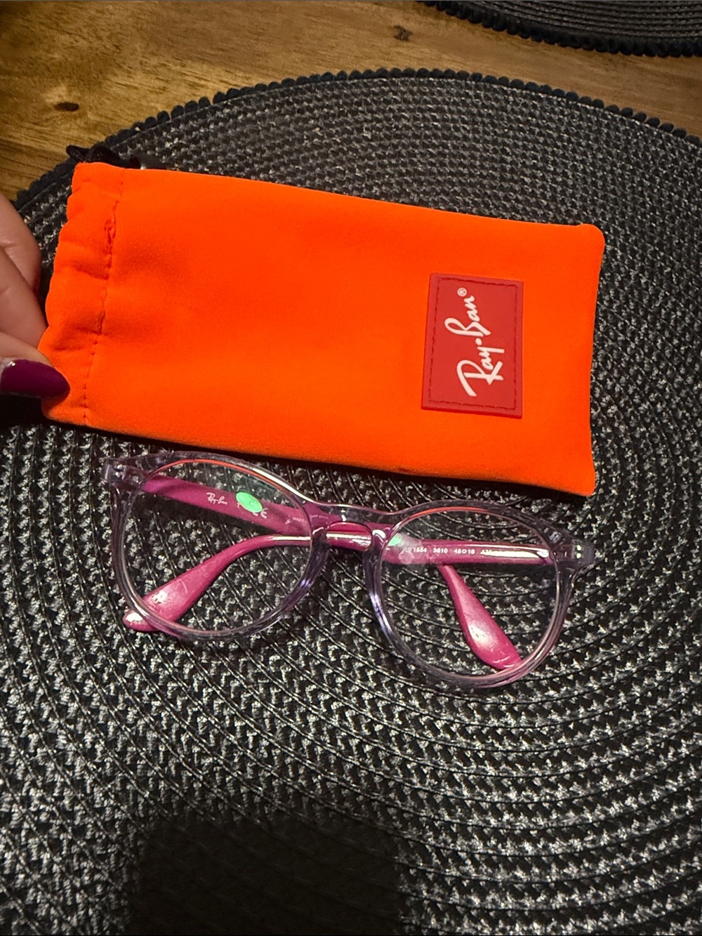 Ray-Ban Kids Purple Transparent Frame Glasses with Orange Case